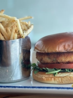 Salmon Burger with Truffle Fries